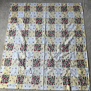 Vtg 40s Yellow Cherries Print Tablecloth Square Heavy Cotton 53x48 Floral Summer